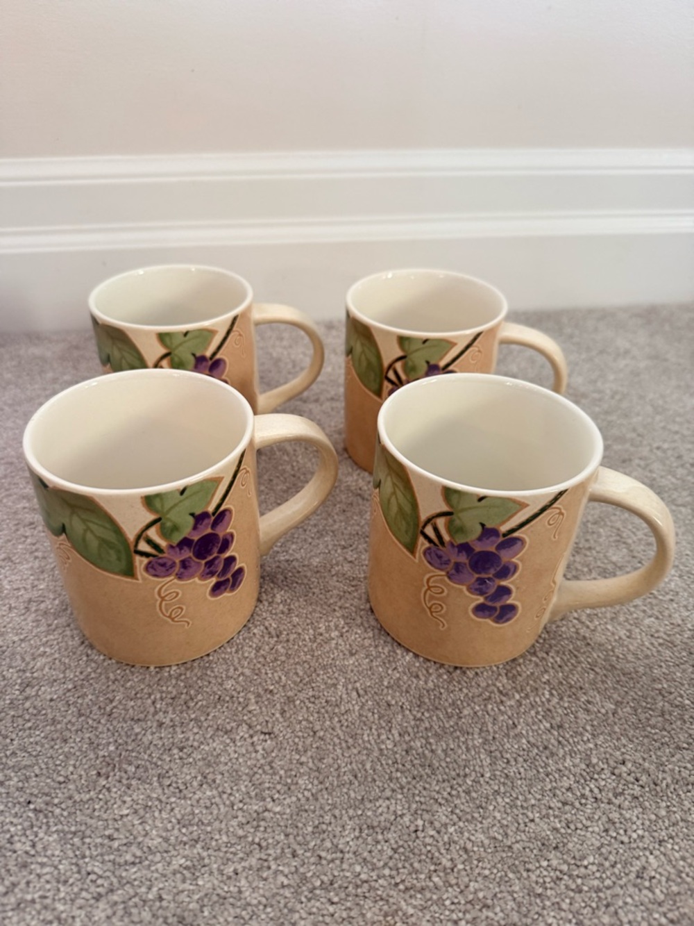 Stoneware Grape Vine Mugs Mikasa Iron Stone Chablis Mugs Cups 4” Tall